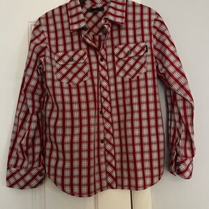 DKNY Red and White Plaid Button-Down Shirt